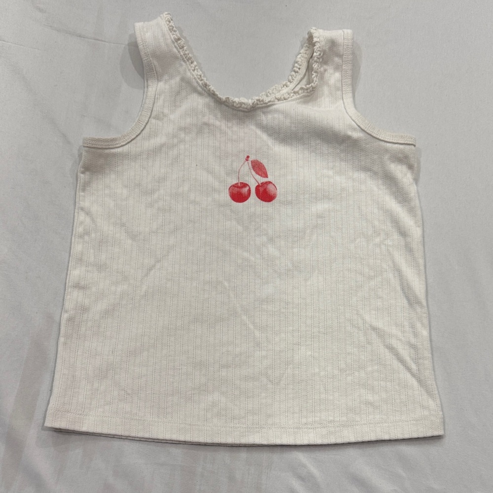 Cat & Jack White Tank Top with Red Cherry Design
